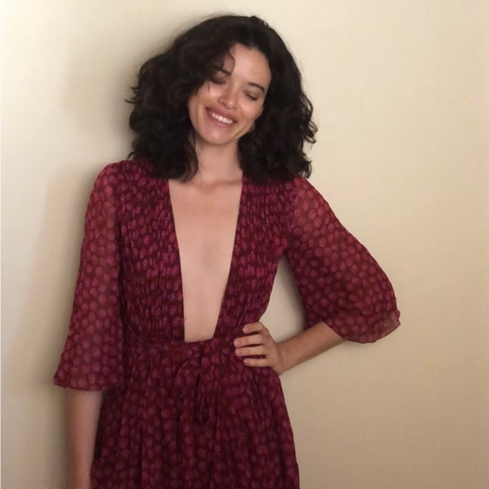 Magenta floral print wrap dress